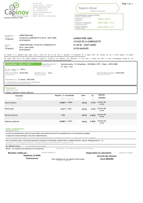 Analsye métaux lourds spiru bd