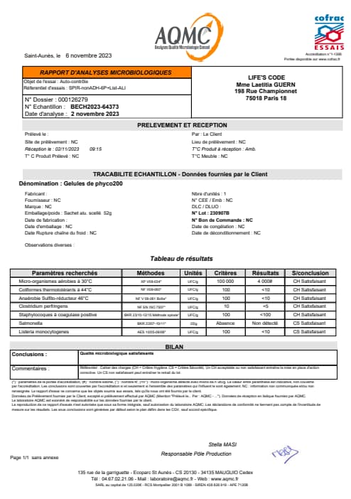 Analyse bactério phyco200