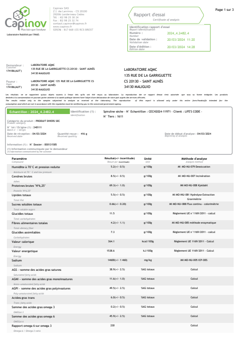 Valeur nutritionnelles spiruline bd